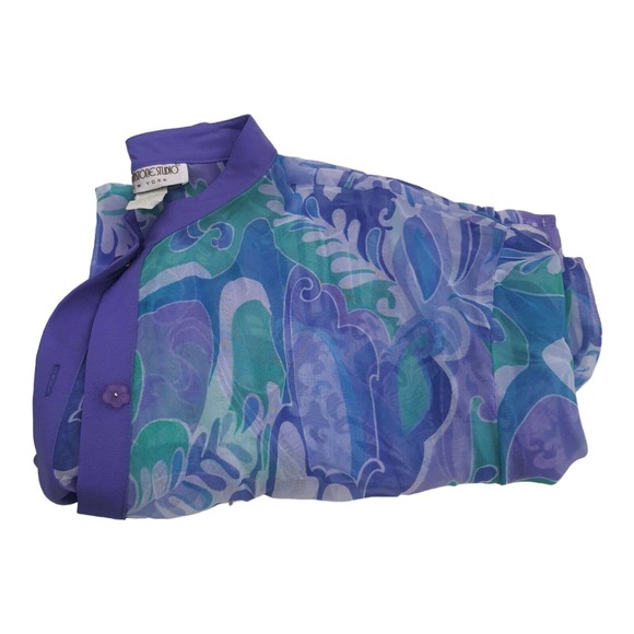 Womens 2X Groovy 1970s Retro Pastel Sheer Chiffon Blouse Top Lightweight Airy - Picture 10 of 16